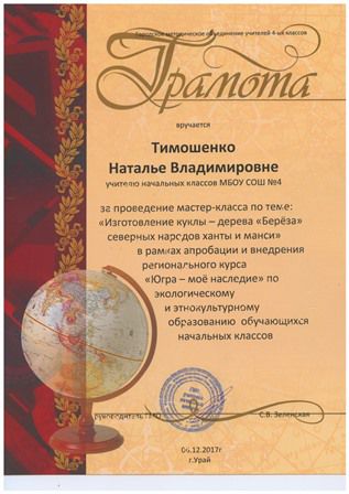 Диплом за проведение мастер-классов